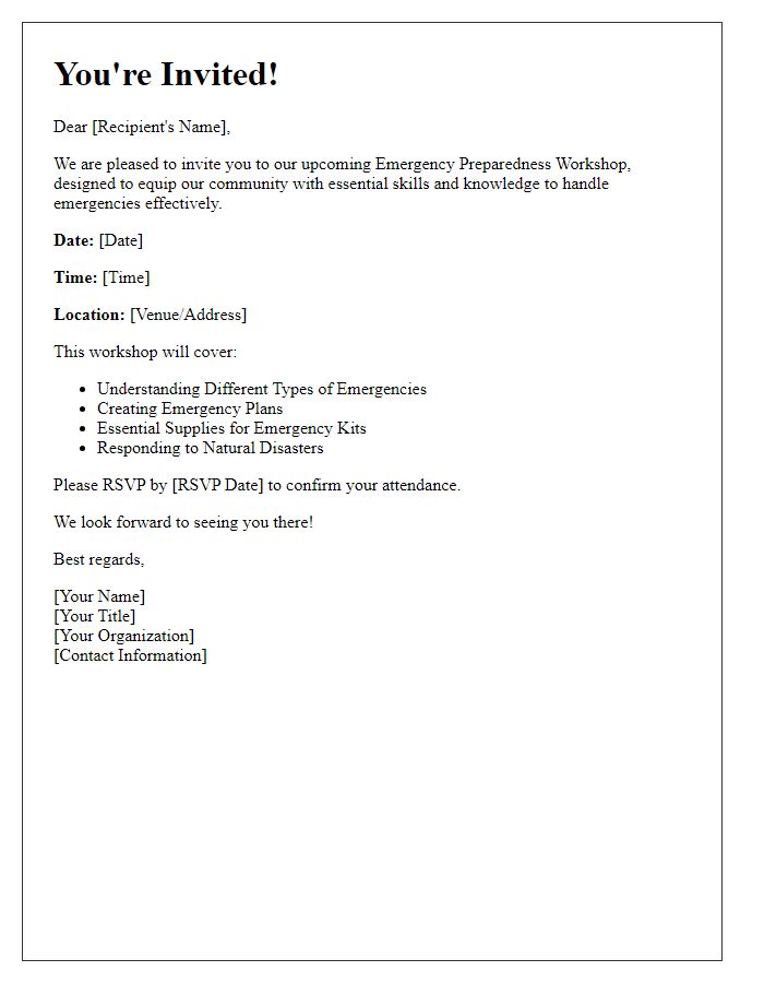 Letter template of invitation for emergency preparedness workshop