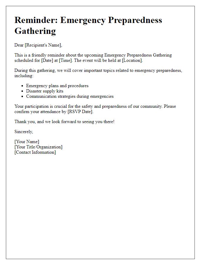 Letter template of reminder for emergency preparedness gathering