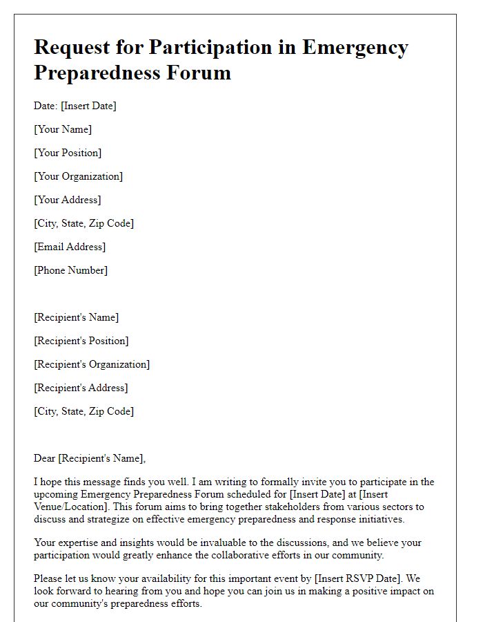 Letter template of request for participation in emergency preparedness forum