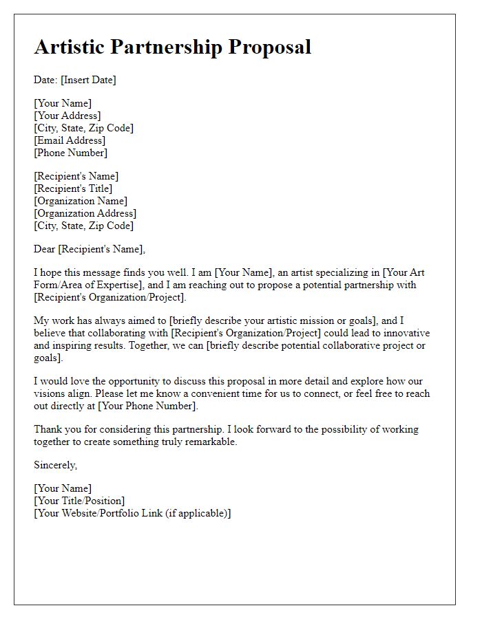 Letter template of artistic partnership proposal