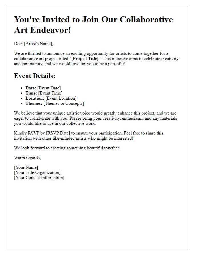 Letter template of collaborative art endeavor invitation