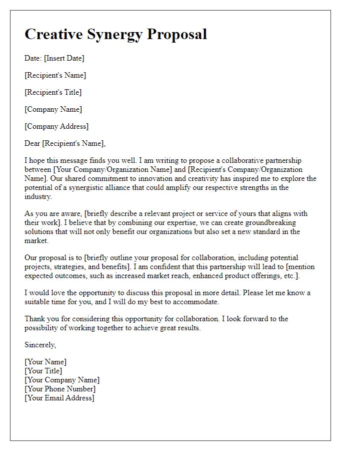 Letter template of creative synergy proposal