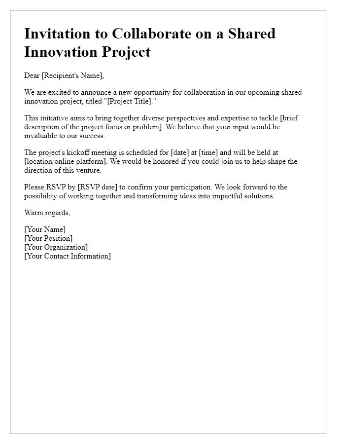 Letter template of shared innovation project invitation