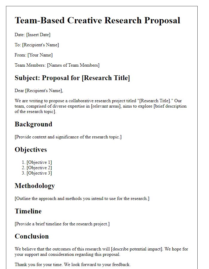 Letter template of team-based creative research proposal