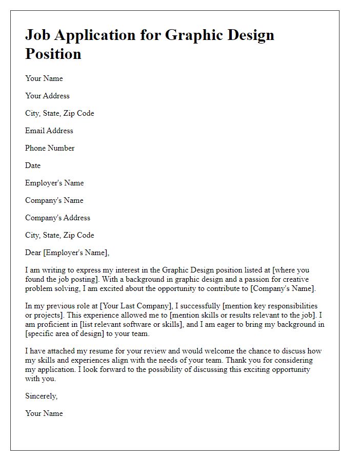 Letter template of job application for a graphic design position