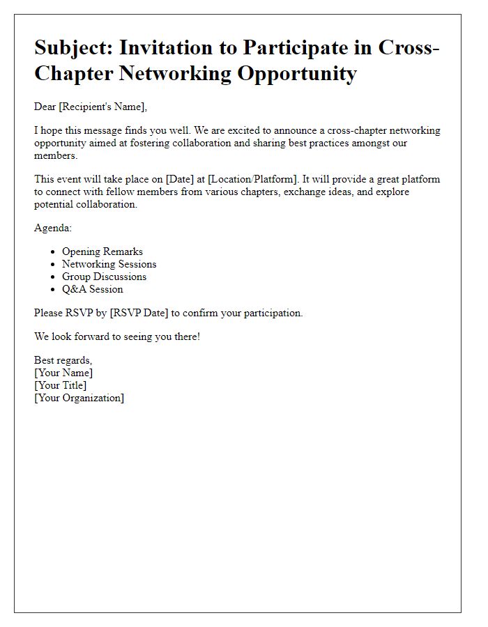 Letter template of cross-chapter networking opportunity