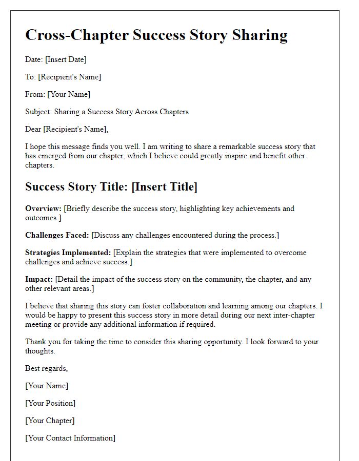 Letter template of cross-chapter success story sharing