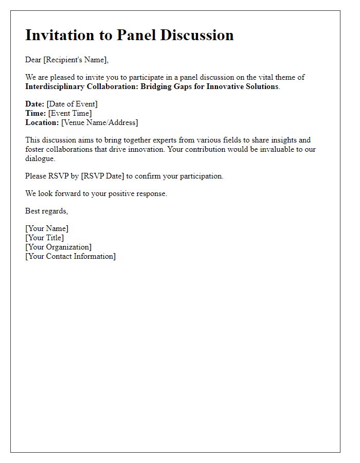 Letter template of invitation to panel discussion on interdisciplinary collaboration.