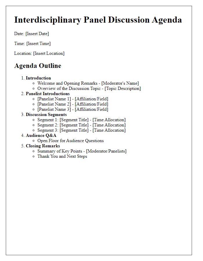 Letter template of outline for an interdisciplinary panel discussion agenda.