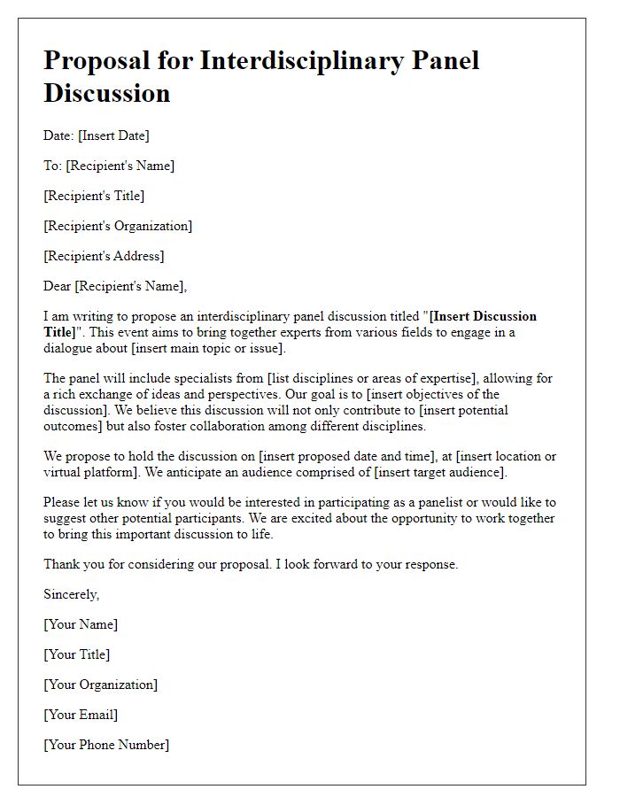 Letter template of proposal for an interdisciplinary panel discussion.