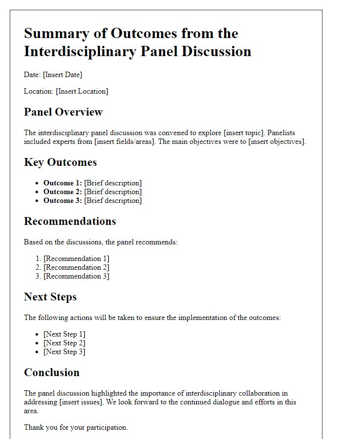 Letter template of summary for outcomes of an interdisciplinary panel discussion.