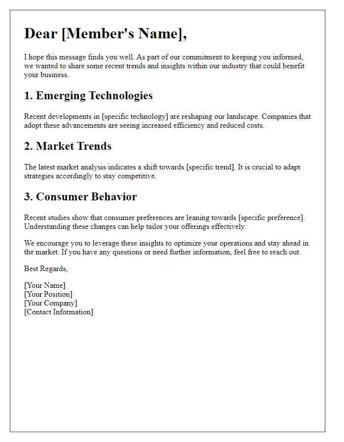 Letter template of industry trends and insights to members