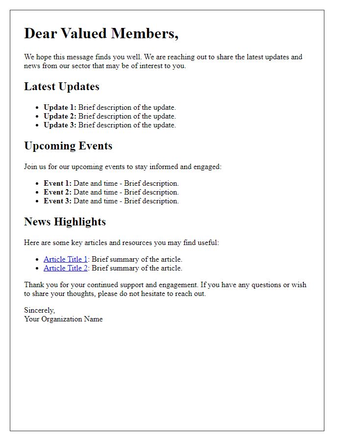 Letter template of sector updates and news to members