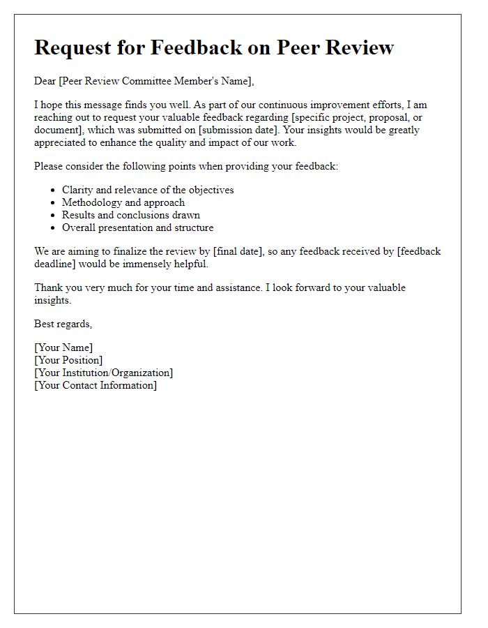 Letter template of feedback request from peer review committee