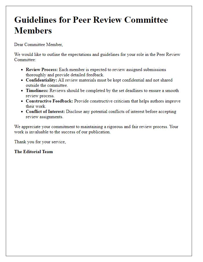 Letter template of guidelines for peer review committee expectations