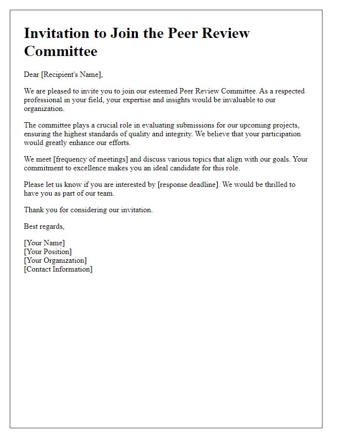 Letter template of invitation to join the peer review committee