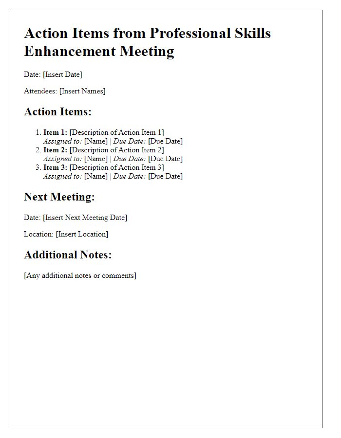 Letter template of action items from professional skills enhancement meeting.