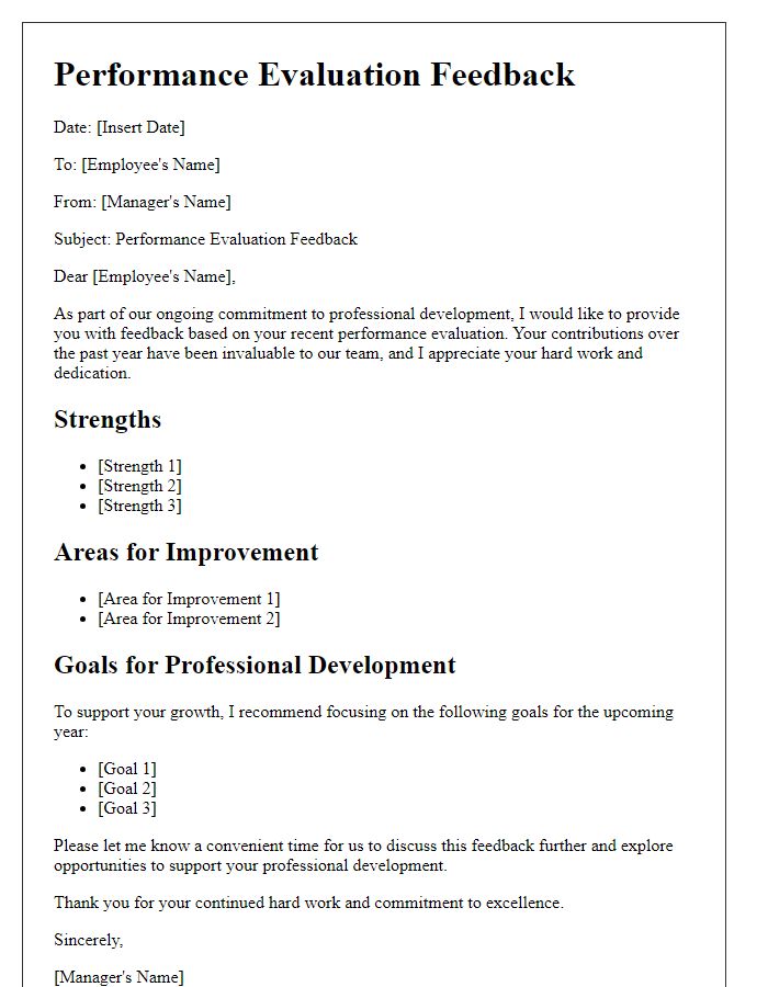 Letter template of performance evaluation feedback for professional development.