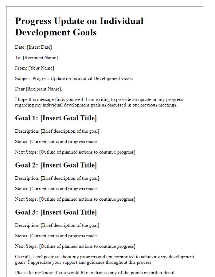 Letter template of progress update on individual development goals.