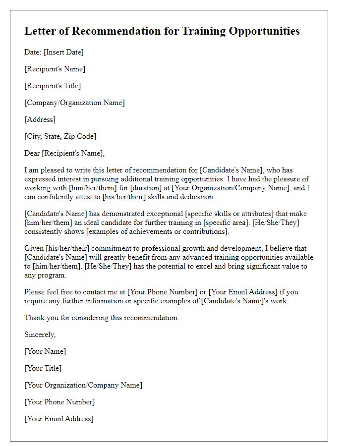 Letter template of recommendations for future training opportunities.
