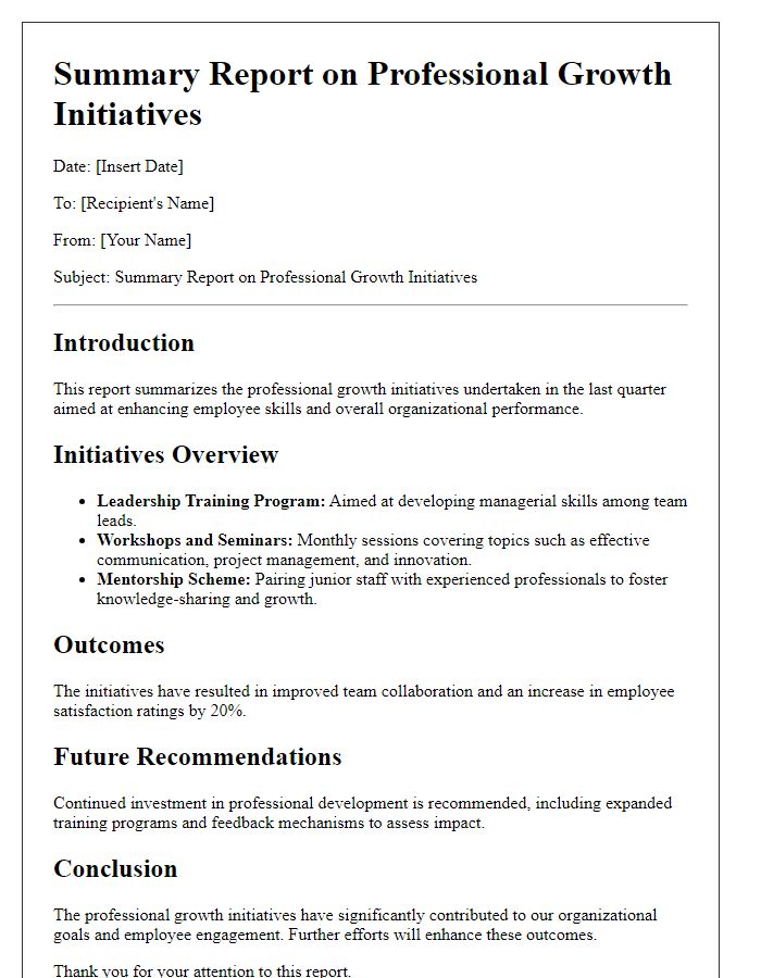 Letter template of summary report on professional growth initiatives.