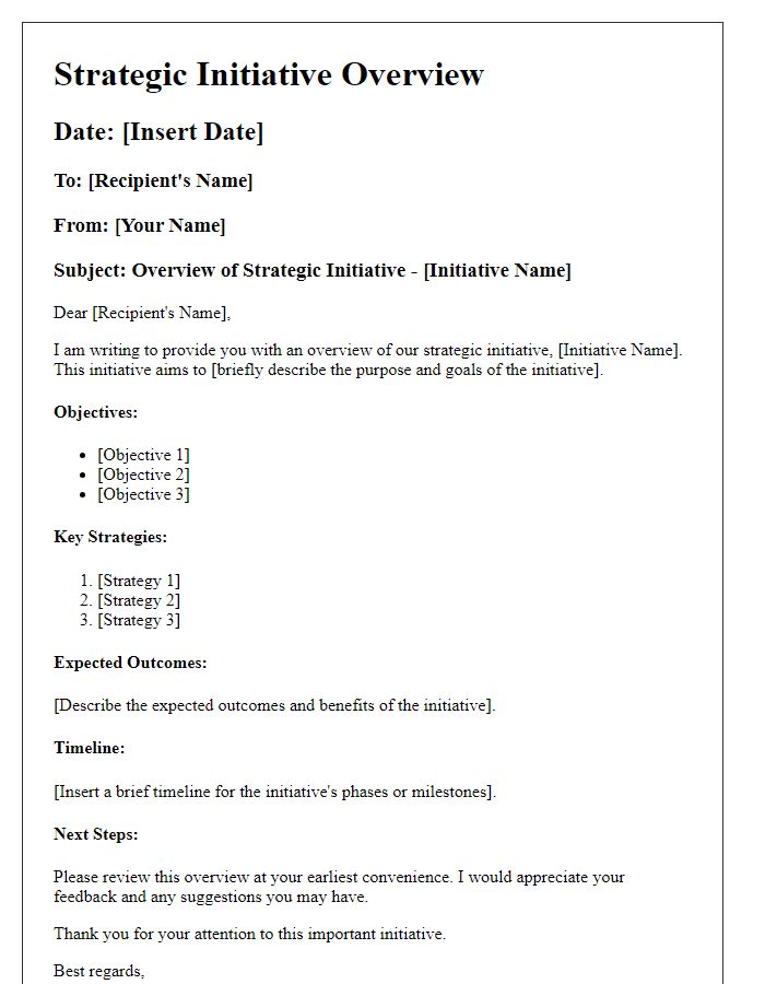 Letter template of strategic initiative overview.