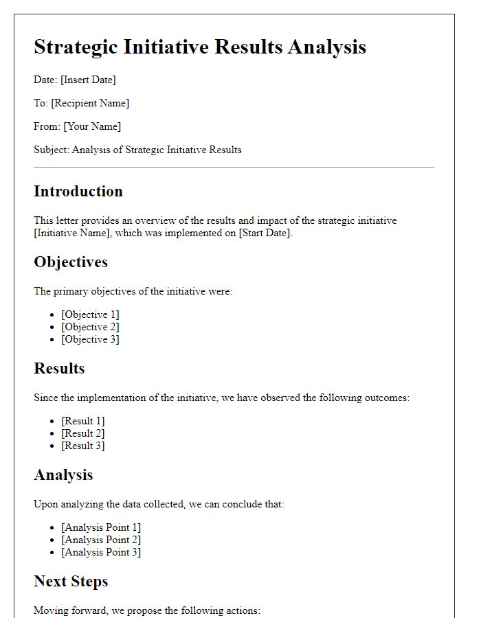 Letter template of strategic initiative results analysis.