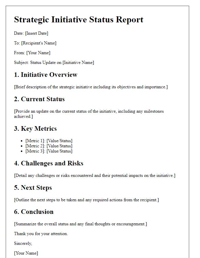 Letter template of strategic initiative status report.