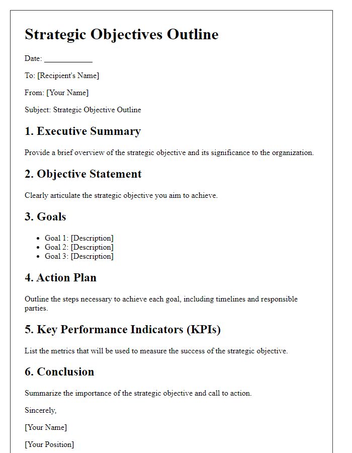 Letter template of strategic objective outline.