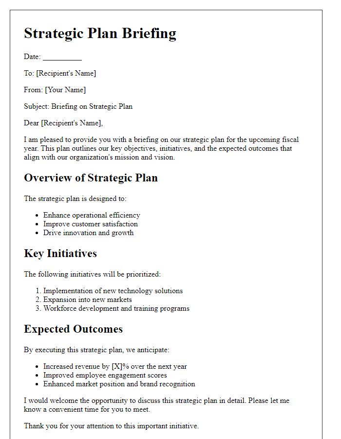 Letter template of strategic plan briefing.