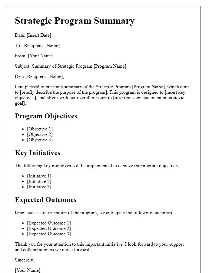 Letter template of strategic program summary.