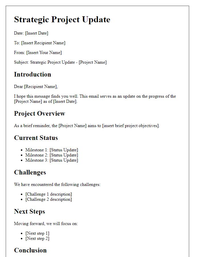 Letter template of strategic project update.