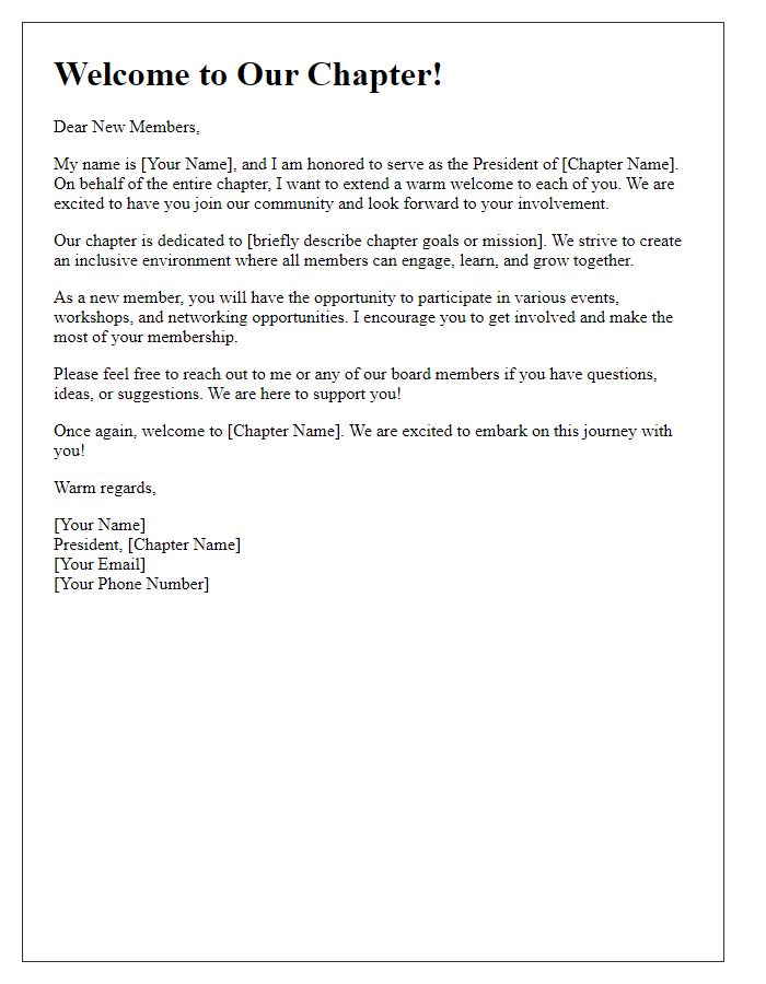 Letter template of Chapter President Introduction for New Members