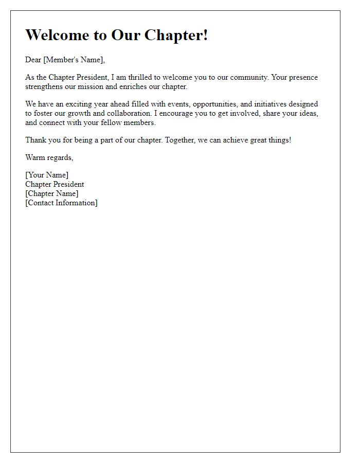 Letter template of Chapter President Welcome Letter to Members