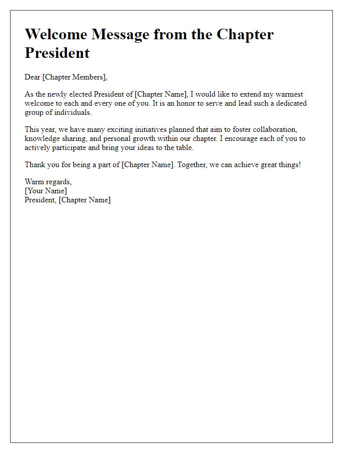 Letter template of Chapter President Welcome Message