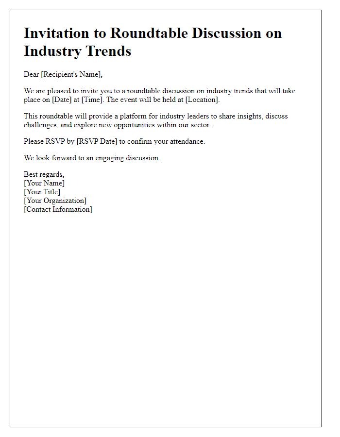 Letter template of invitation to a roundtable discussion on industry trends.