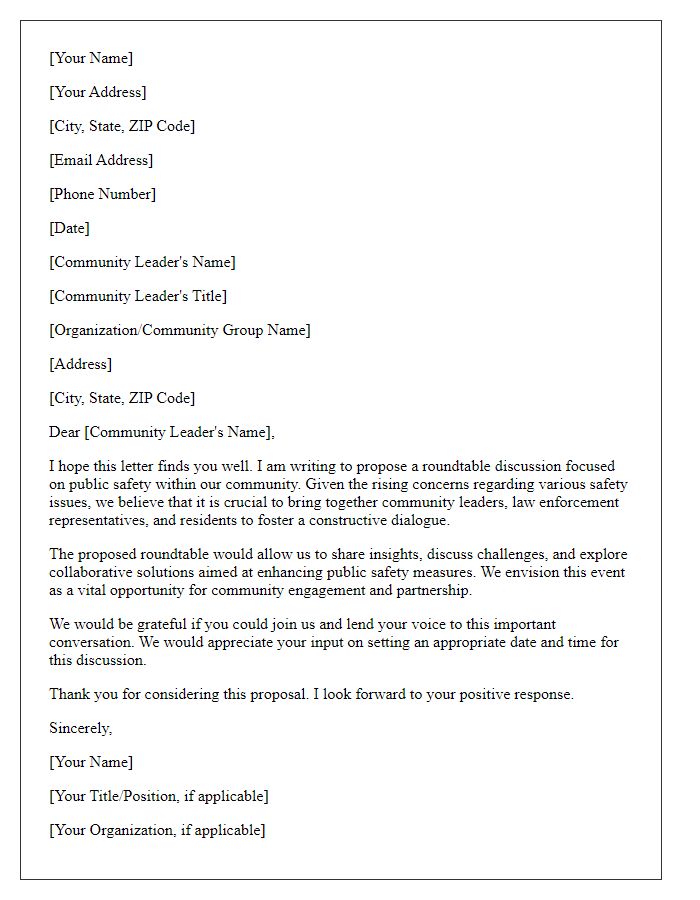 Letter template of request to community leaders for a roundtable discussion on public safety.