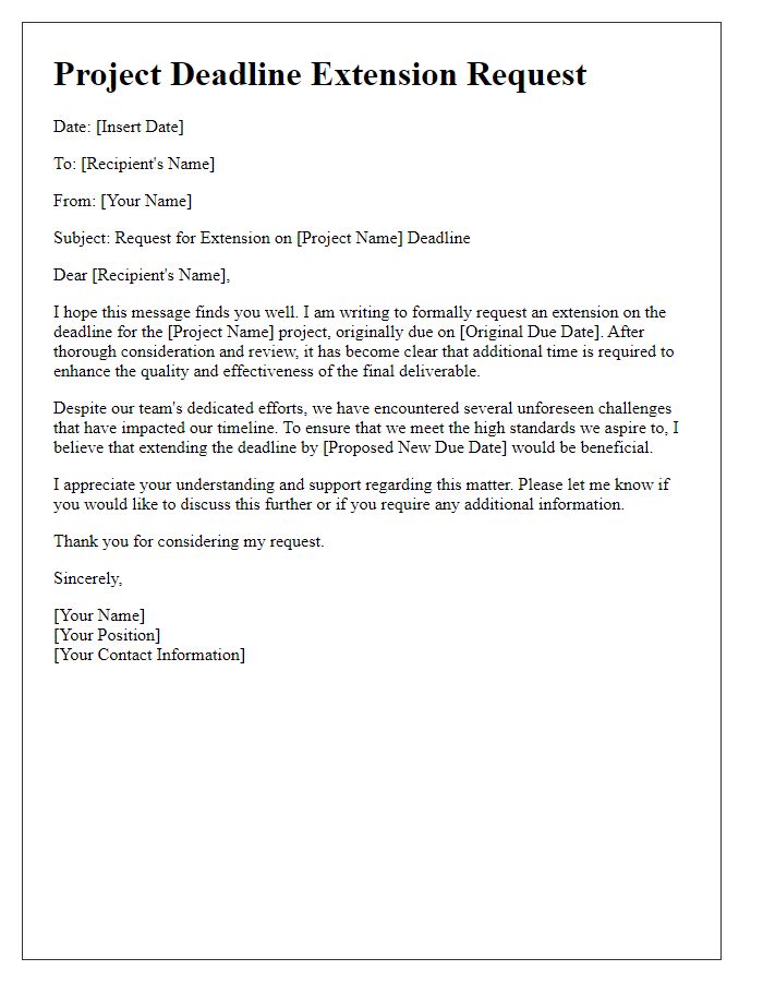 Letter template of project deadline extension request to enhance project quality.