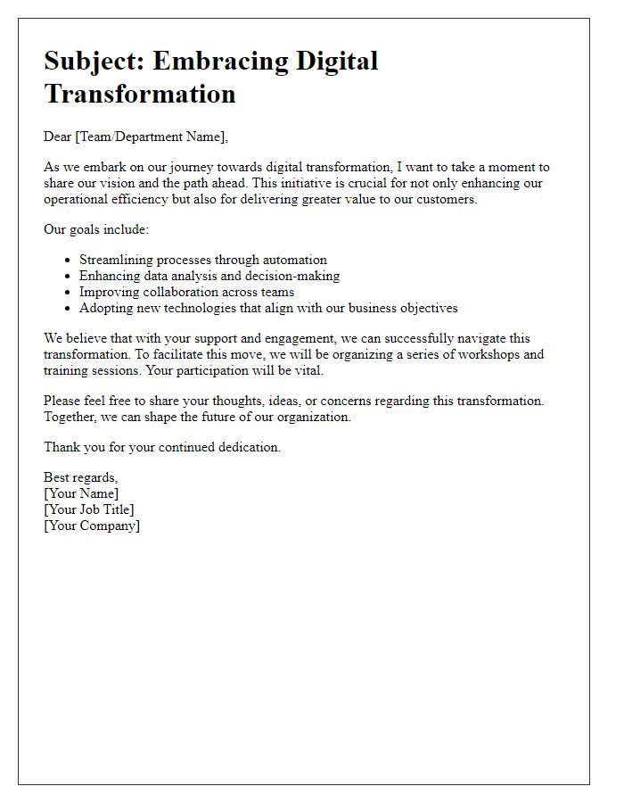 Letter template of digital transformation communication