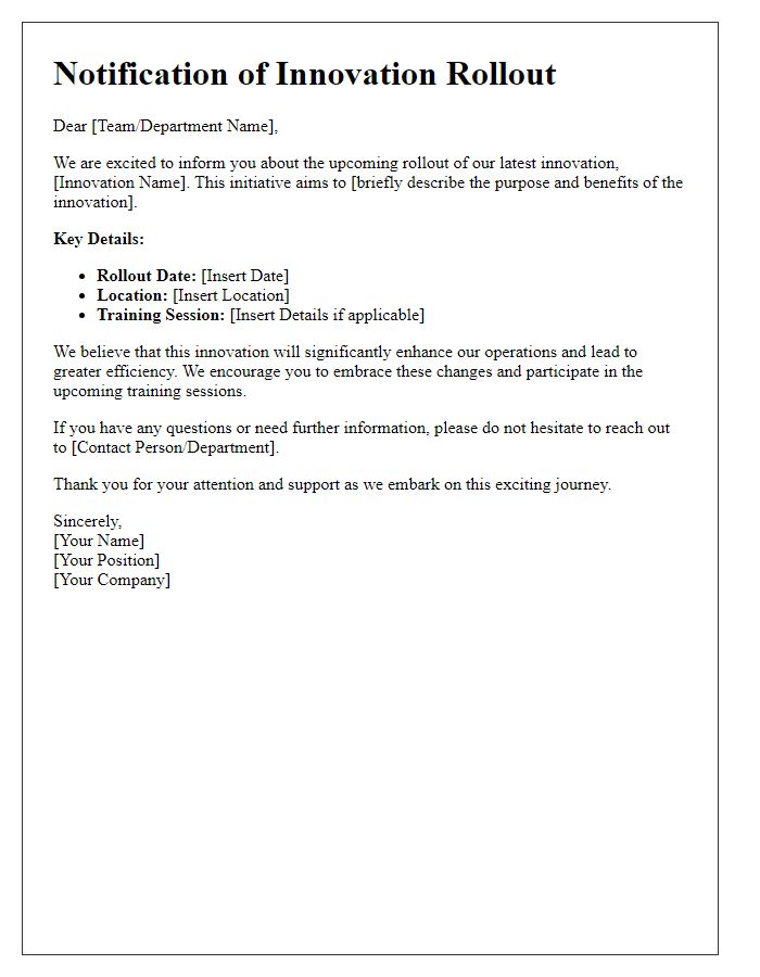 Letter template of innovation rollout notification