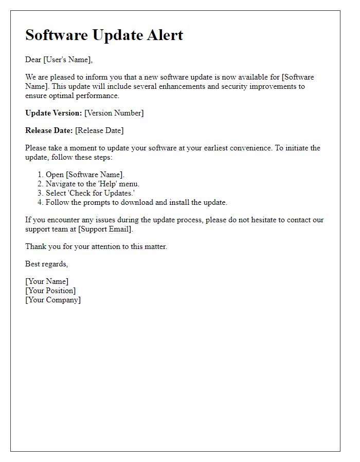 Letter template of software update alert