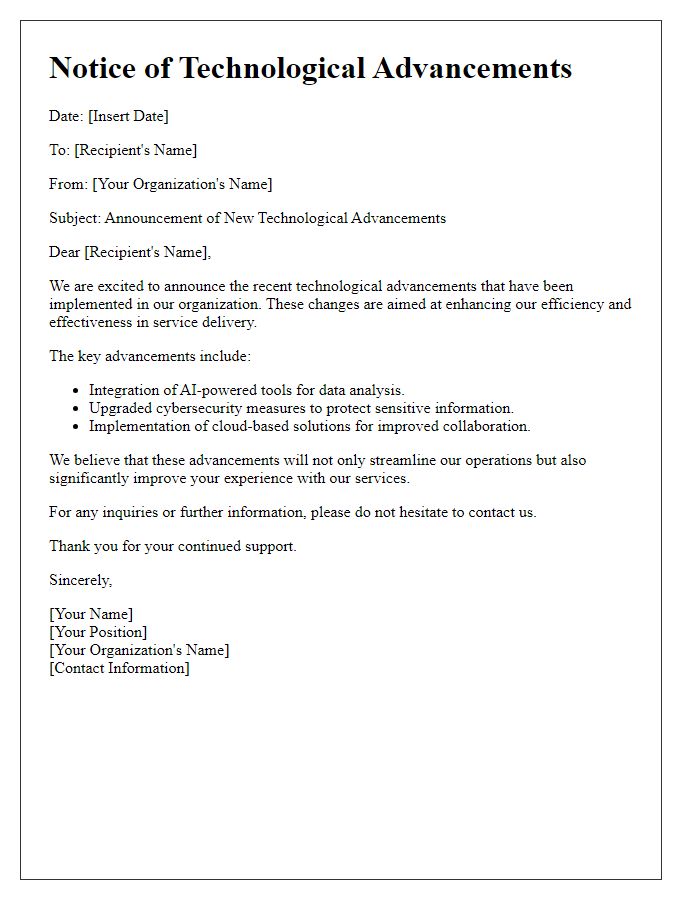 Letter template of technological advancements notice