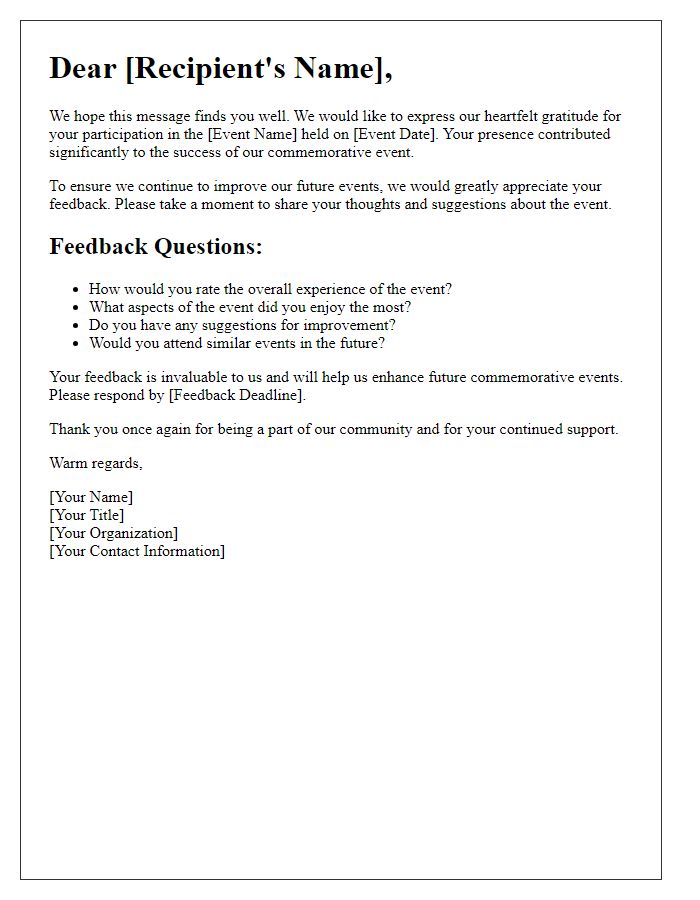 Letter template of commemorative event feedback request