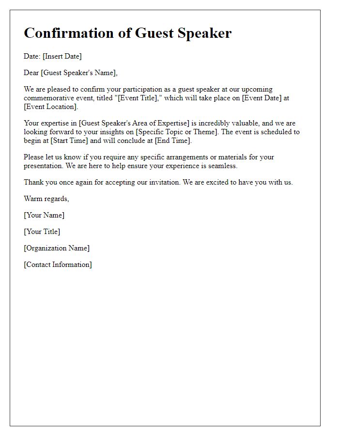 Letter template of commemorative event guest speaker confirmation