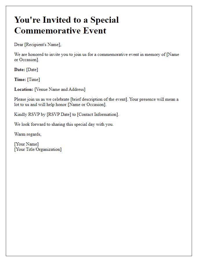 Letter template of commemorative event invitation