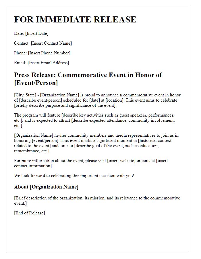 Letter template of commemorative event press release