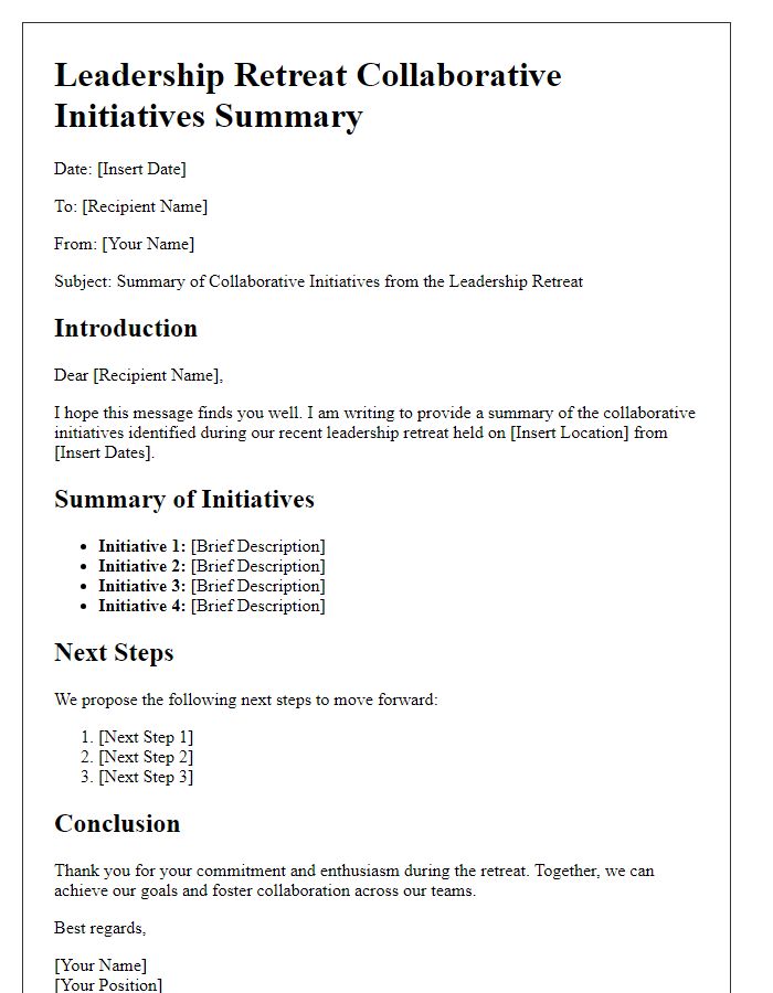 Letter template of leadership retreat collaborative initiatives summary