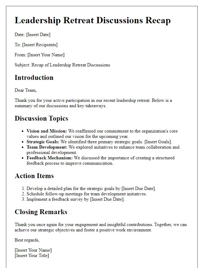 Letter template of leadership retreat discussions recap