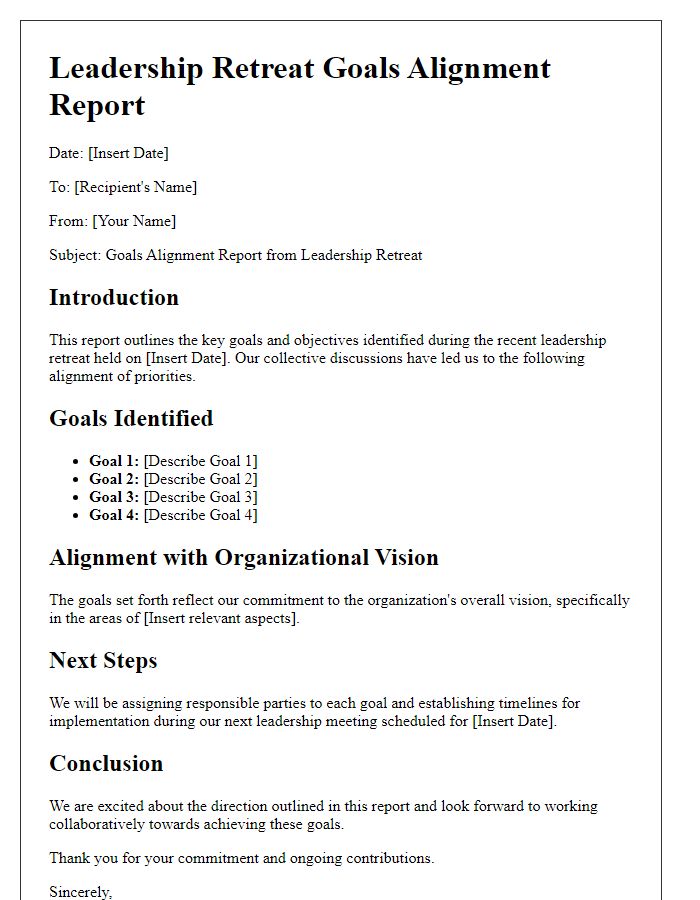 Letter template of leadership retreat goals alignment report