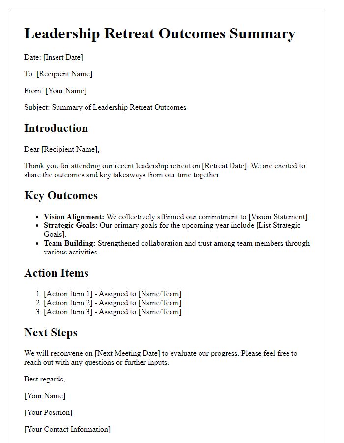 Letter template of leadership retreat outcomes summary